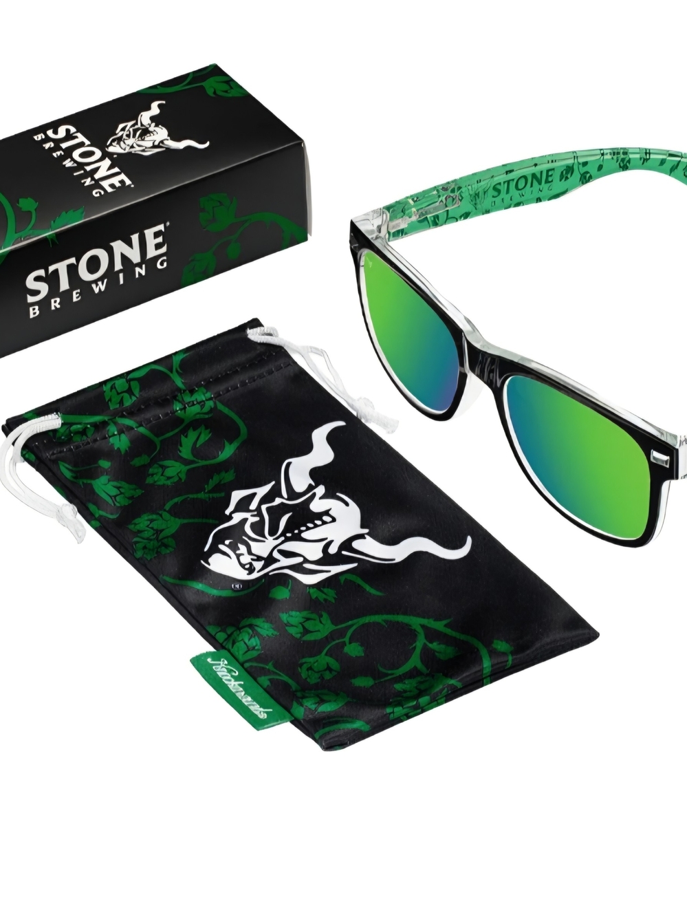 Stone Brewing Men’s Green Mirrored Knockaround Sunglasses with Clear-Black Frame